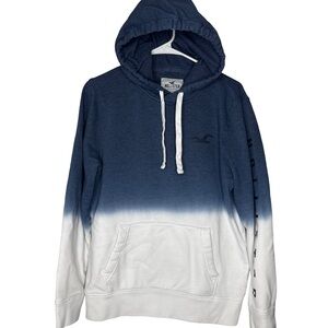HOLLISTER Men's Ombre Blue White Fleece Logo Pullover Hoodie Drawstring Sz S